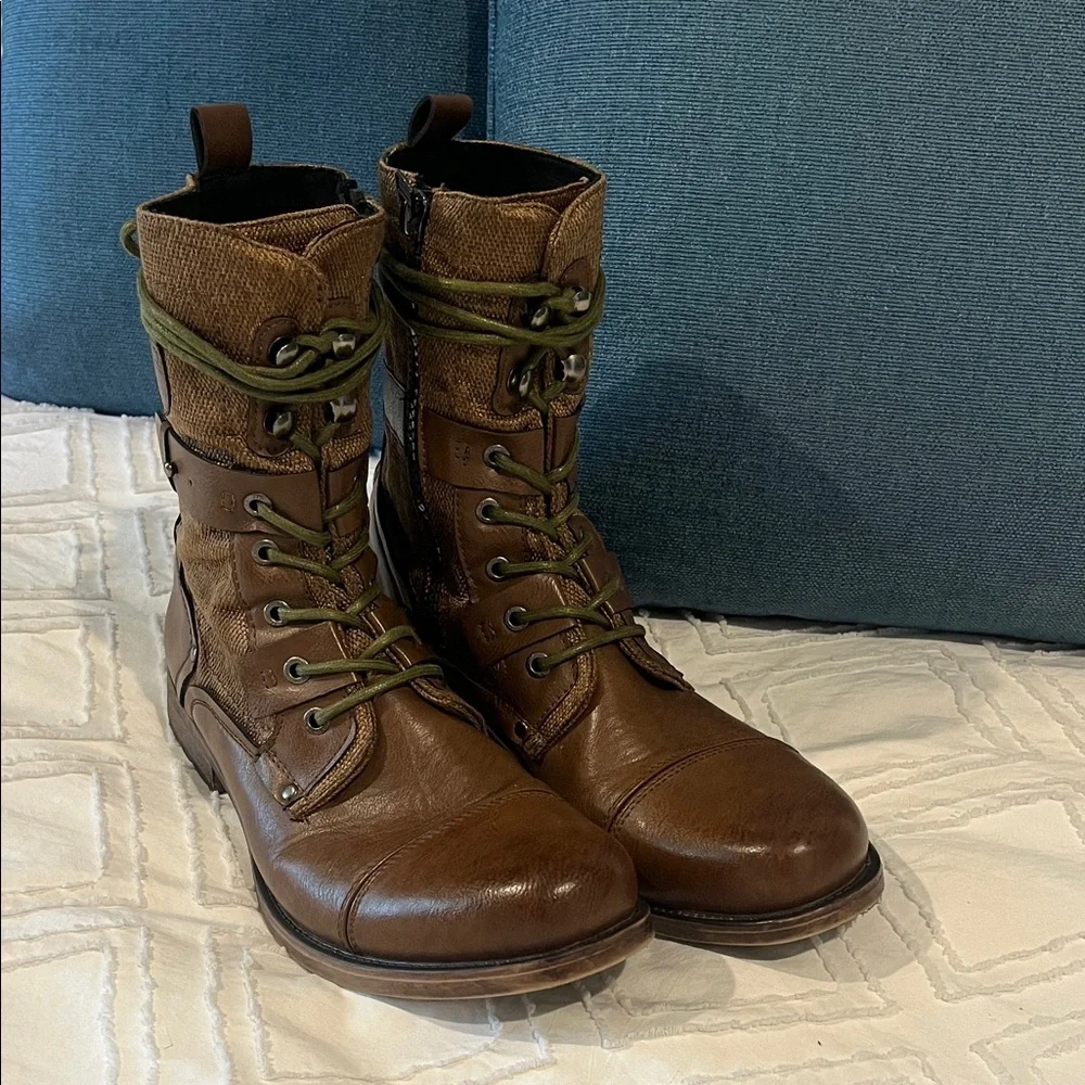 J75 Deploy Men's Brown Leather Lace-Up Combat Boots - Picture 2 of 7